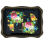 202803/45*35см-Поднос сувенирный "ЦВЕТЫ" (фон черн) прямоуг