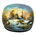 200626 Художественная роспись Шкатулка "Зима в деревне" перламутр,9*7*3 см