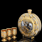 0022775 Златоуст НАБОР Фляжка Большая с серебром+ 3 рюмки П/У