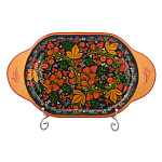 Поднос деревянный с росписью "Клубника". Хохлома