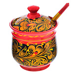 0020286/ложка Хохлома САХАРНИЦА С ЛОЖКОЙ 12,5*12см в ассортименте