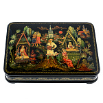 0061394/19*13см Лаковая миниатюра Палех ШКАТУЛКА "ПЕРВЫЙ ПАРЕНЬ НА ДЕРЕВНЕ" Волков в П/У