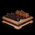 0039293/46*46*12см СУПЕР-ЦЕНА!!! Янтарь Шахматный ЛАРЕЦ с фигурами 46*46*12см