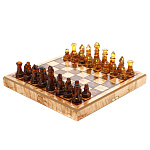 0052300/25*13*5см Кар.береза шахматная доска дорожная  + янтарные фигуры (мини)