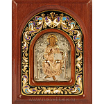 2637-7*8,5см Икона мельхиор Господь Вседержитель (лик береста, эмаль, дерево)