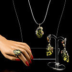 0025511 Серебро 925 КОМПЛЕКТ Янтарь фианит серьги11,27; кольцо8,17, подвеска6,04