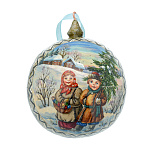 0073513 ШАР НОВОГОДНИЙ d=100 мм  ИЗ ЛЕСА С ЕЛОЧКОЙ