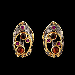 821914/фианит/6-7г сред. вес  Серебро 925* СЕРЬГИ вст.Янтарь фианит р/п