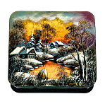 202175 Шкатулка с росписью "Зима в деревне",9*8*3 см