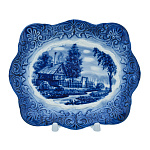 201208 Гжель Тарелка сувенирная настенная ЛЕТО В ДЕРЕВНЕ 18,5*15 см