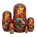 201559 Матрешка "ТРОЙКА. ЗИМА", красн платок, 5 мест 17 см 