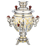 0070458/3л-желудь Самовар "ЦВЕТЫ" электрический латунный, черный никель