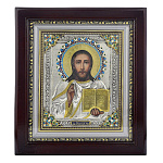 0058097/-23*26см ИКОНА В РАМЕ "Спаситель" живописная, серебряная риза
