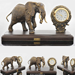 0139138/часы Бронза Скульптура "Слон" 