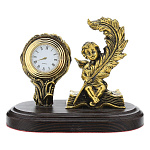 0139222/часы Бронза Скульптура "Ангел с пером" подст. дерево