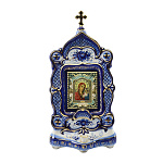 /28см Гжель ИКОНА В КИОТЕ "БМ Казанская" под свечу, настольная