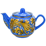 0090333  ХОХЛОМА чайникЗолотая "КУДРИНА" голубой  фон  (форма 9) 0,5л