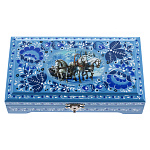 0074736/18*10 Хохлома Шкатулка под купюры "Зимняя тройка"голуб фон