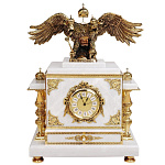 0029998 Нат.камень ЧАСЫ-СЕЙФ "Двуглавый орел" с ящиком (белый мрамор)