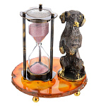 0039601/9251 Нат.камень ПЕСОЧНЫЕ ЧАСЫ с собакой агат бронза 110*105*120мм 630гр