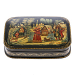 0044923-16*11см  Лаковая миниатюра Палех ШКАТУЛКА "ЗИМА" Белова