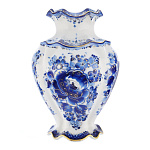 0015046/№2-зол Гжель Ваза "Семейная №2"Средняя в золоте18см Авт. Алехин С.С.