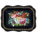 202810 Поднос сувенирный с росписью "Цветы"фон черн33*25 см