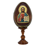 0063247/11см ЯЙЦО ПАСХАЛЬНОЕ С ЛИКОМ "БМ СМОЛЕНСКАЯ" на подставке 17см  (дерево)