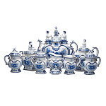 0012143 Гжель  СЕРВИЗ ЧАЙНЫЙ "Вечерний" в золоте на 6 персон 16 предм.