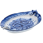 0070490 Гжель БЛЮДО "РЫБКИ" 35*23 см