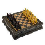 300446-Шахматы С Карельской Березы с Янтарными Фигурами 33.5*33.5 см