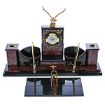 0049938 Нат.камень Письменный прибор ОРЕЛ с бронз.наклад. квадр. лемезит