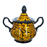 0070026 Хохлома Сахарница  КУДРИНА на черном фоне ручки