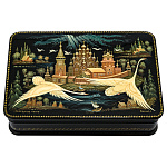 0060992 Лаковая миниатюра Шкатулка "Лебединая песня 15*10см 74