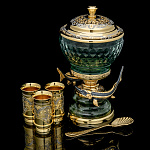 0040679-24008/2307э Златоуст НАБОР Икорница "Дары моря"цв.стекло, 3 стопки, 6п в уп 