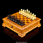 Шахматы в ларце из березового капа с фигурами из янтаря "Мини", фотография 1. Интернет-магазин ЛАВКА ПОДАРКОВ