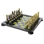 0016149 Нат.камень Шахматы "Римские"на подставках, Бронза, Змеевик в П/У(3334)