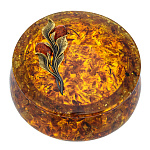 0080909-НП Янтарь ШКАТУЛКА КРУГЛАЯ "Ива большая" 15*15*9см