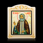 0066575-0073 Икона рукописная Серафим Саровский перламутр 160-195 мм белая рама