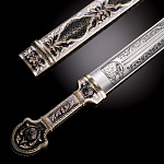 0054650 Серебро 875* КИНЖАЛ СРЕДНИЙ сувенирный  гравировка,чернение серебра  в П/У 580,4