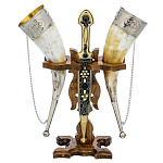 3967 Оружие сувенирное КИНЖАЛ малый и 2 рога на подставке (рожки 20см)