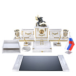 0053882  Нат.камень Письменный набор Мрамор (белый) "Г.ПОБЕДОНОСЕЦ" лоток, коврик