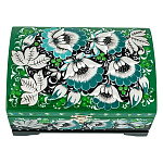 100448 /17*11см Хохлома Шкатулка-сундучок"ЦВЕТЫ. УТРЕННЯЯ РОСА" зеленый фон Р19