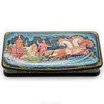 0021187 Лаковая миниатюра Шкатулка "Русская тройка" (АР Дмитриев) 17*7см (667)