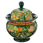 0048854/27*18-зел-фон  Хохлома СУПНИЦА НА НОЖКЕ 270*180мм зеленый фон