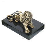 0050829/6452 Нат.камень Скульптура "Лев" бронза Змеевик, 