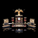 7620/П-виз/без гербов Златоуст Настольный набор "ДВУГЛАВЫЙ ОРЕЛ" яшма (3279)