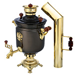 0074041/5л-бан Самовар жаровой+труба ГЕРБ РФ латунный толстостенный черно-зол 