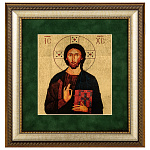 0068457-30*32см ИКОНА  на  сус.золоте "Христос Спаситель"  паспарту зеленый (коробка - бумвинил)