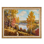 Картина янтарная "Озеро в лесу" 60х80 см
